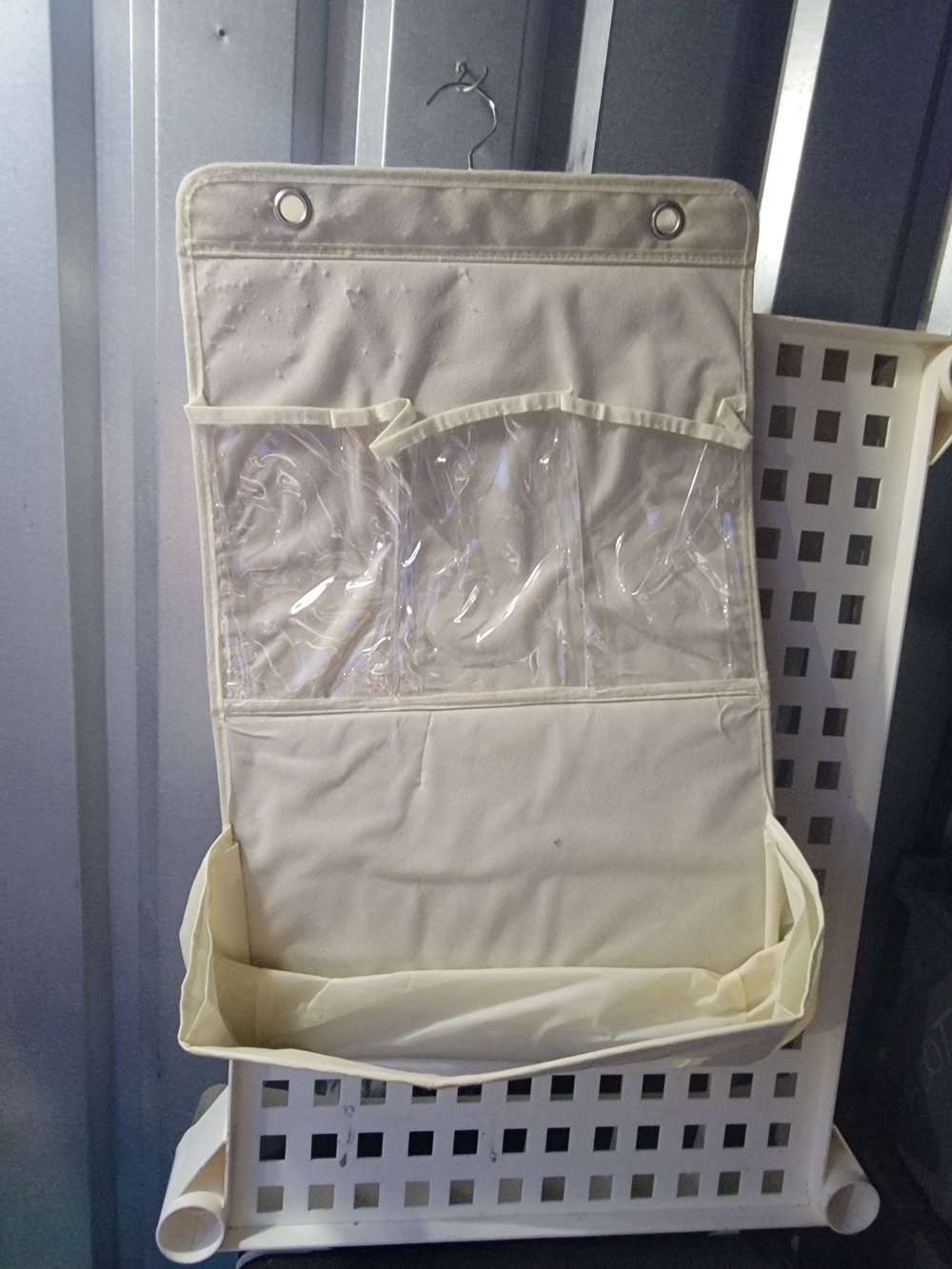 Canvas Hanging Closet Organizer with Clear Pockets - Cream